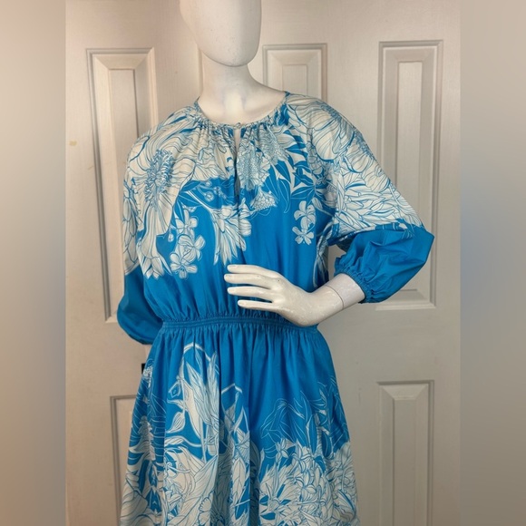 MARY KATRANTZOU Blue and White Floral Midi Dress - Picture 14 of 16